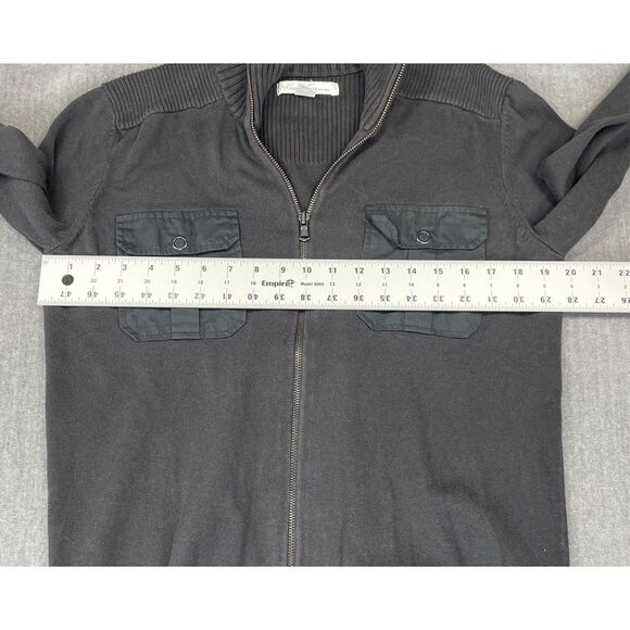 Kenneth Cole Sweater Men M Black Full Zip Rib Knit Military Style Casual Capsule - Picture 7 of 10